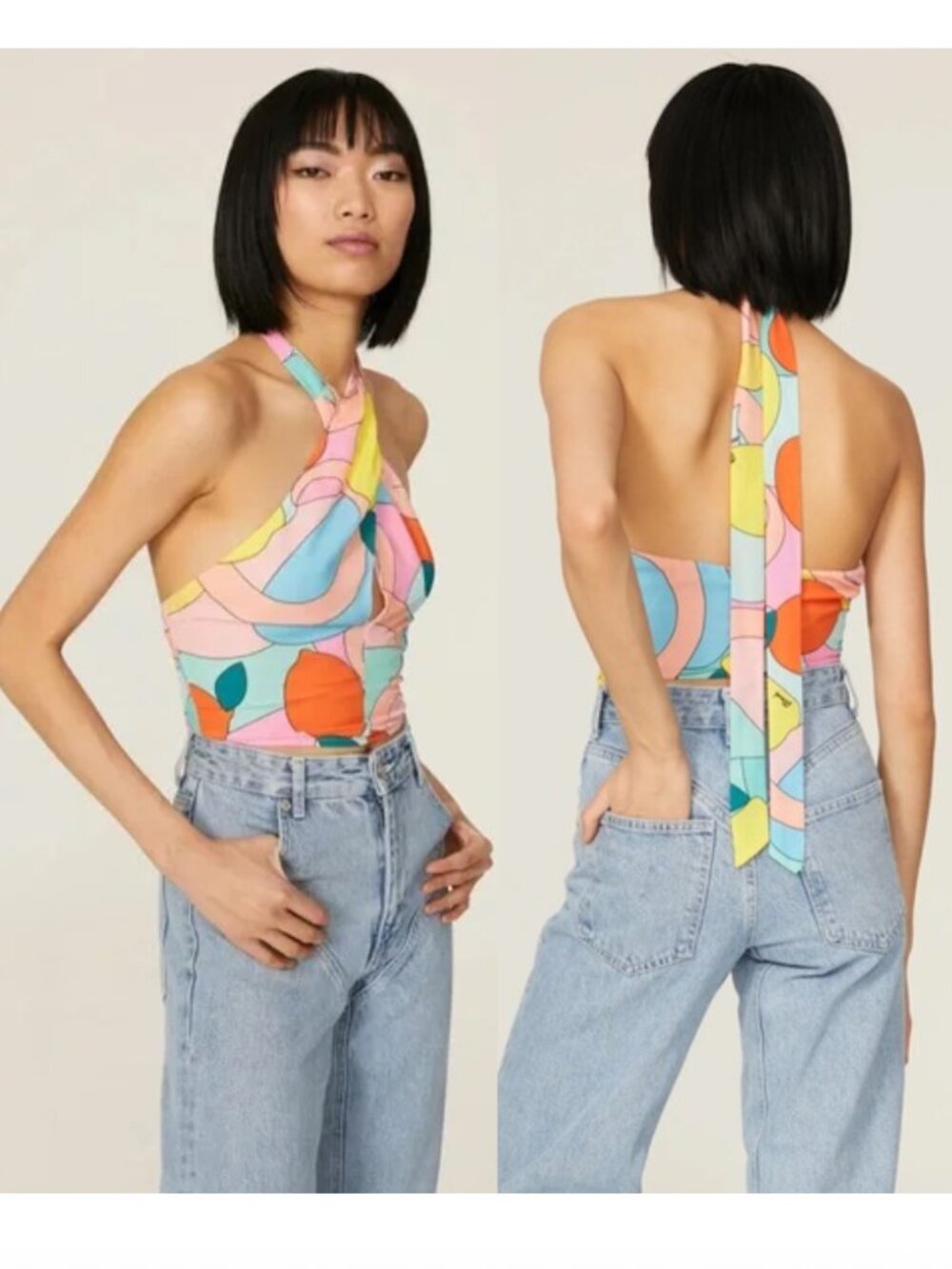 STAUD Citrus Kai print halter top sz 0